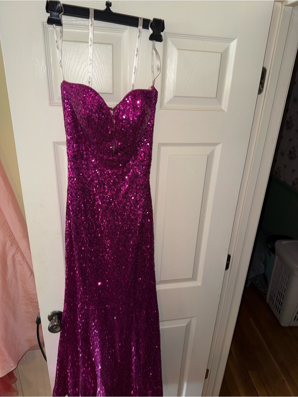 Strapless Sequin Prom Dress in Fuchsia